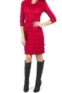 BCBGMaxAzria Miriam Red Cowl Tiered Dress Sz M